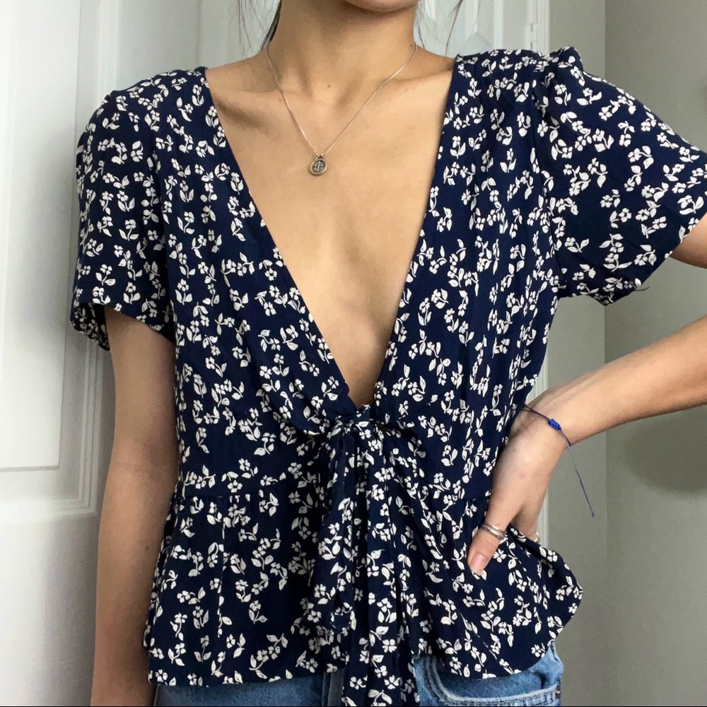 brandy melville floral tie front top
